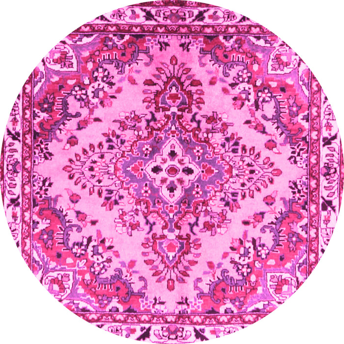 Round Machine Washable Persian Pink Traditional Rug, wshtr3884pnk