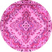 Round Machine Washable Persian Pink Traditional Rug, wshtr3884pnk