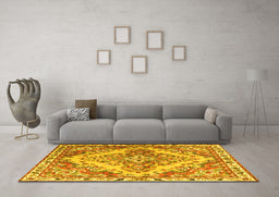 Machine Washable Persian Yellow Traditional Rug in a Living Room, wshtr3884yw