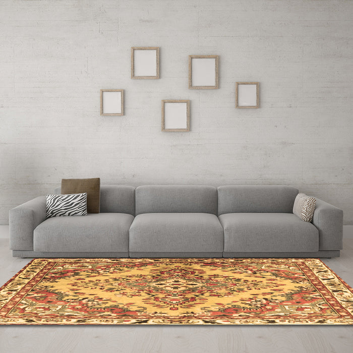 Machine Washable Persian Brown Traditional Rug in a Living Room,, wshtr3884brn