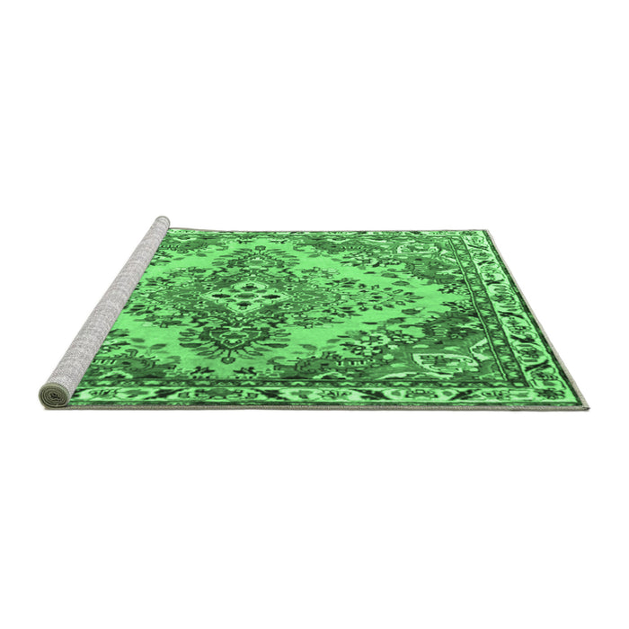 Sideview of Machine Washable Persian Emerald Green Traditional Area Rugs, wshtr3884emgrn