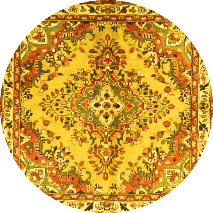 Round Machine Washable Persian Yellow Traditional Rug, wshtr3884yw