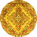 Round Machine Washable Persian Yellow Traditional Rug, wshtr3884yw