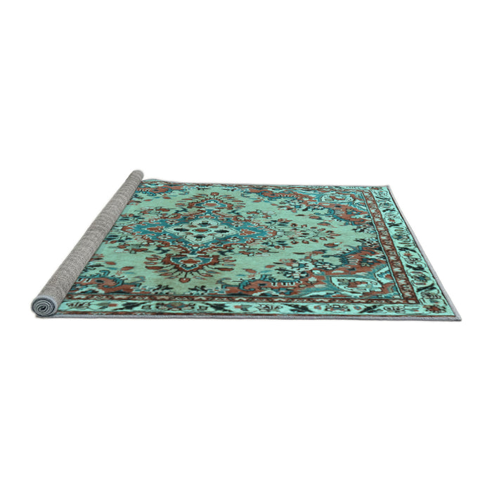 Sideview of Machine Washable Persian Light Blue Traditional Rug, wshtr3884lblu