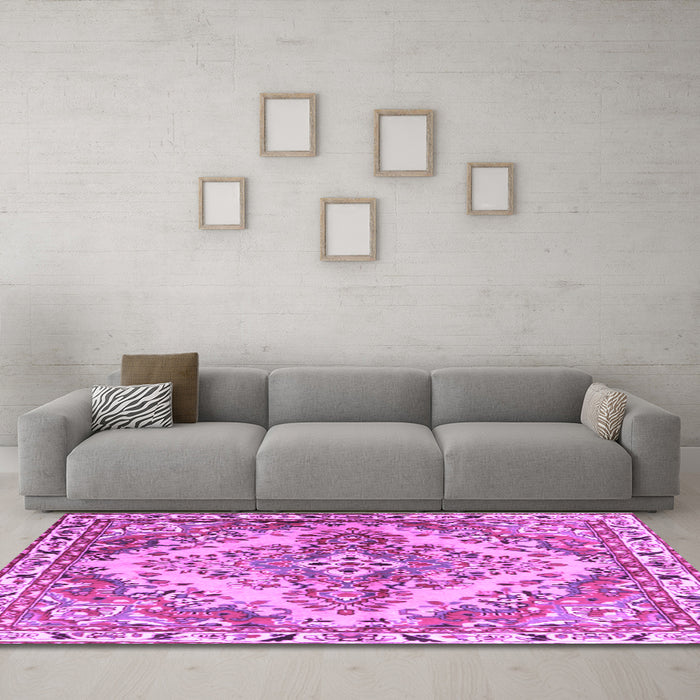 Machine Washable Persian Purple Traditional Area Rugs in a Living Room, wshtr3884pur
