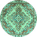 Round Machine Washable Persian Turquoise Traditional Area Rugs, wshtr3884turq