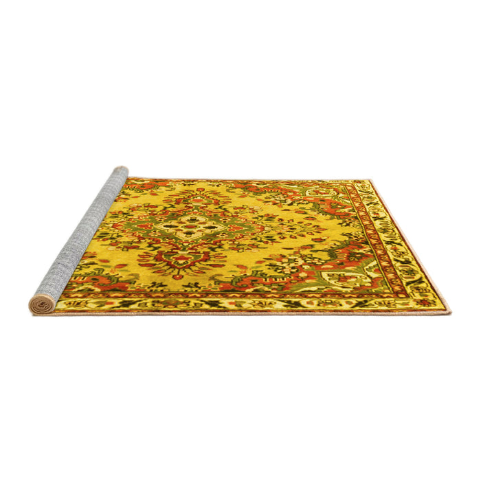 Sideview of Machine Washable Persian Yellow Traditional Rug, wshtr3884yw