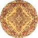 Round Machine Washable Persian Brown Traditional Rug, wshtr3884brn