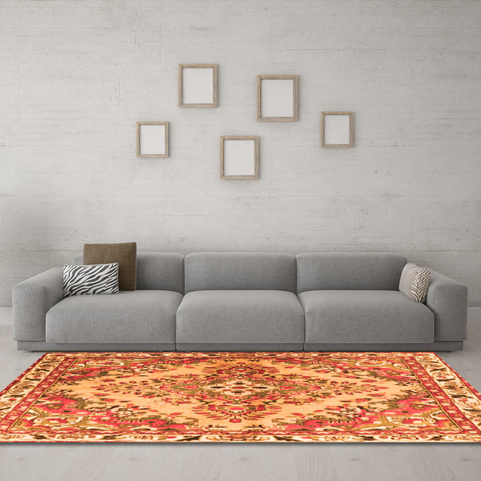Machine Washable Persian Orange Traditional Area Rugs in a Living Room, wshtr3884org