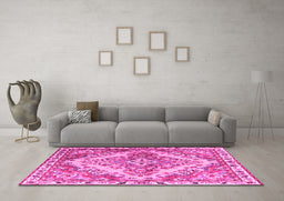Machine Washable Persian Pink Traditional Rug in a Living Room, wshtr3884pnk