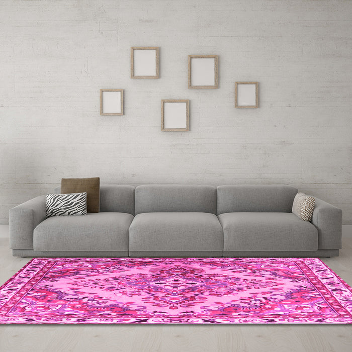 Machine Washable Persian Pink Traditional Rug in a Living Room, wshtr3884pnk
