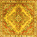 Square Machine Washable Persian Yellow Traditional Rug, wshtr3884yw