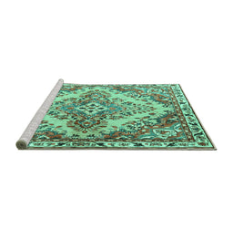 Sideview of Machine Washable Persian Turquoise Traditional Area Rugs, wshtr3884turq
