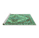 Sideview of Machine Washable Persian Turquoise Traditional Area Rugs, wshtr3884turq