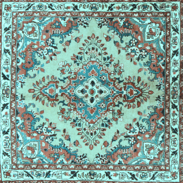 Square Machine Washable Persian Light Blue Traditional Rug, wshtr3884lblu
