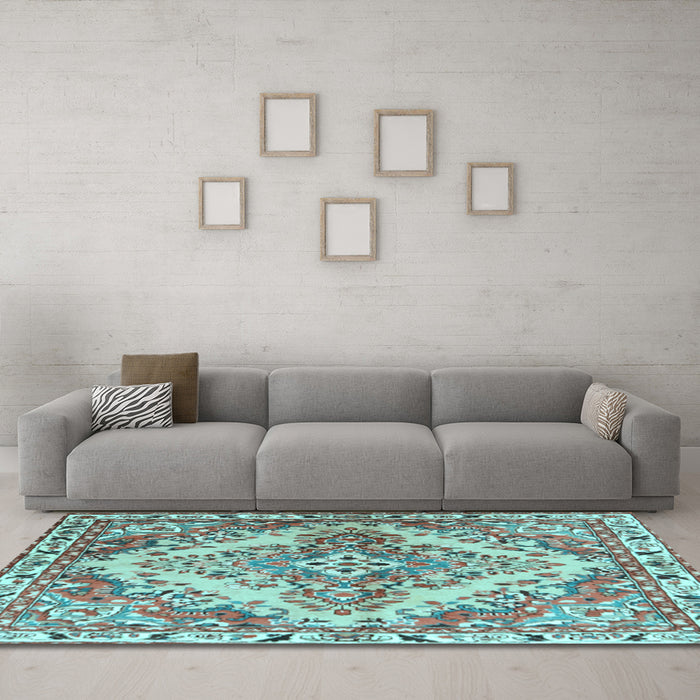 Machine Washable Persian Light Blue Traditional Rug in a Living Room, wshtr3884lblu