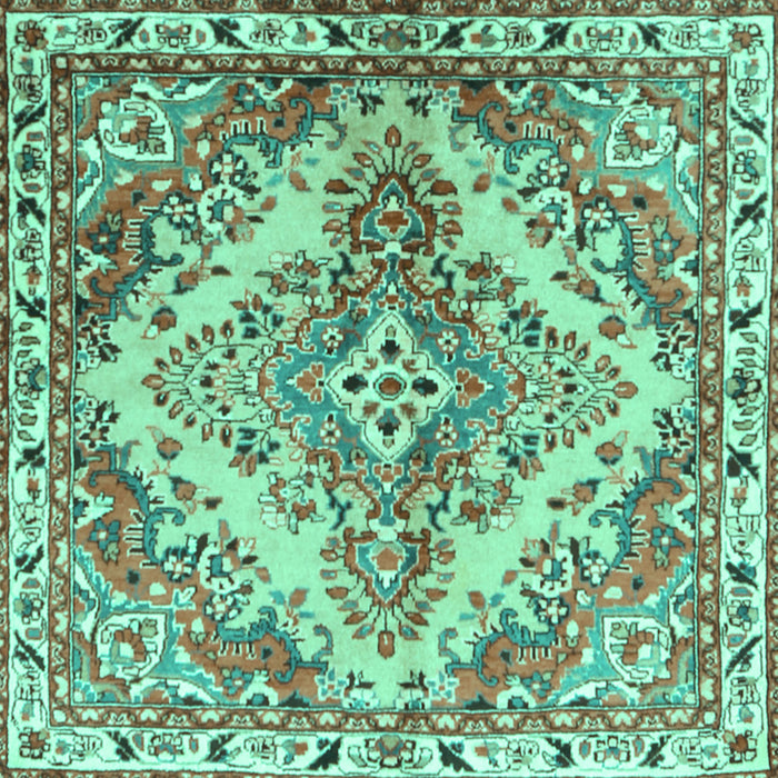 Square Machine Washable Persian Turquoise Traditional Area Rugs, wshtr3884turq