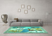 Machine Washable Animal Turquoise Traditional Area Rugs in a Living Room,, wshtr3885turq