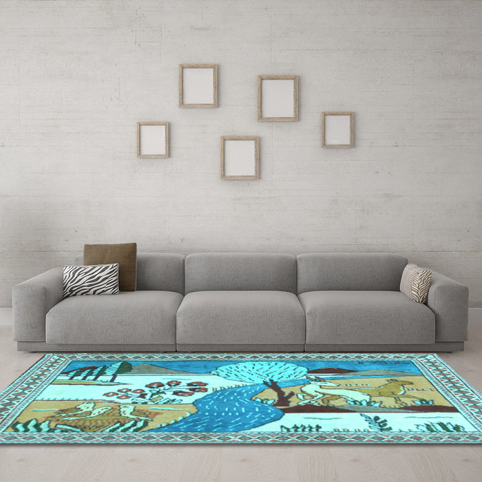 Machine Washable Animal Light Blue Traditional Rug in a Living Room, wshtr3885lblu