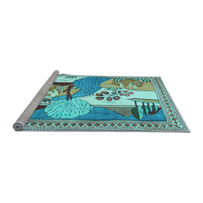 Sideview of Machine Washable Animal Light Blue Traditional Rug, wshtr3885lblu