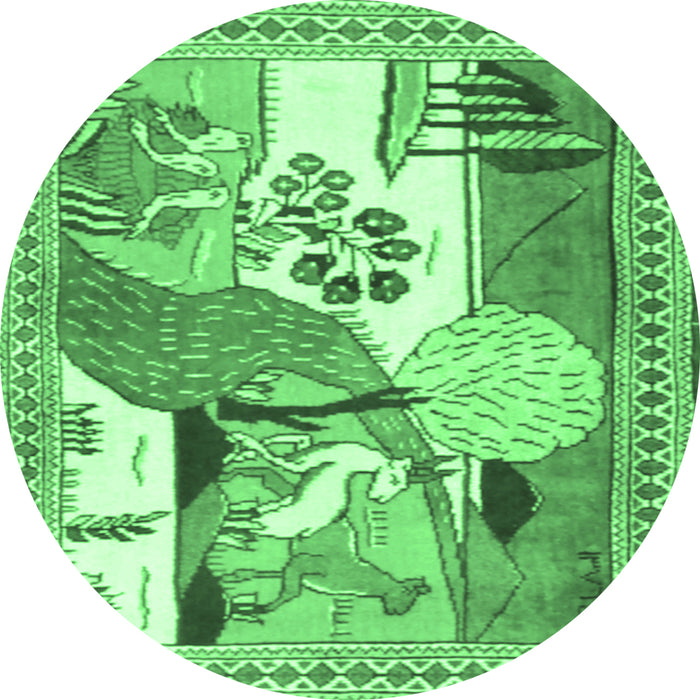 Round Machine Washable Animal Emerald Green Traditional Area Rugs, wshtr3885emgrn