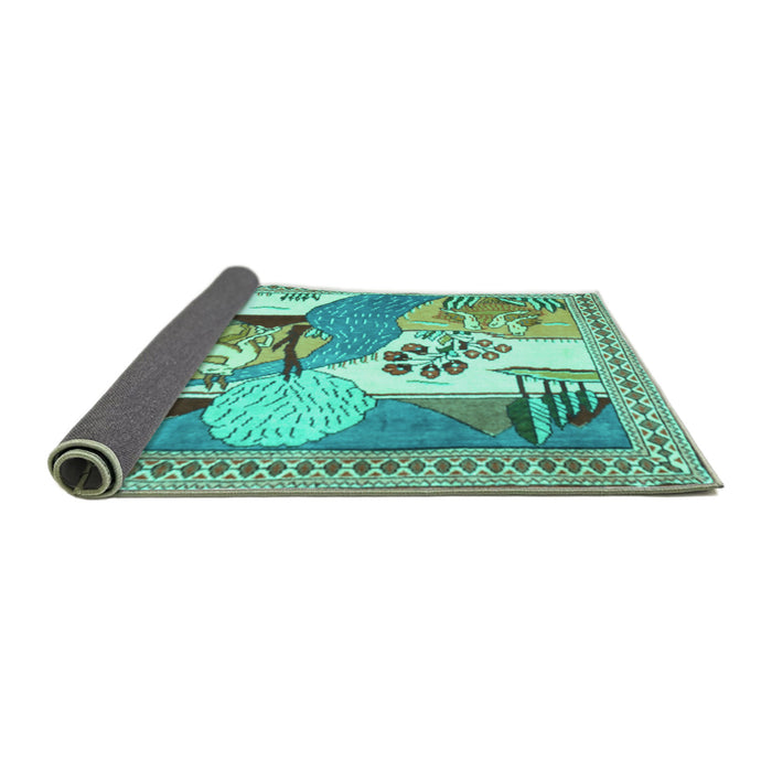 Sideview of Animal Turquoise Traditional Rug, tr3885turq