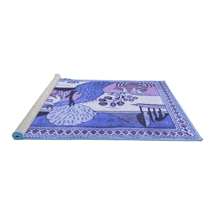 Sideview of Machine Washable Animal Blue Traditional Rug, wshtr3885blu