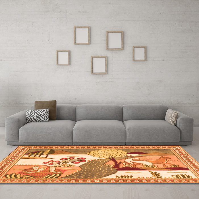 Machine Washable Animal Orange Traditional Area Rugs in a Living Room, wshtr3885org