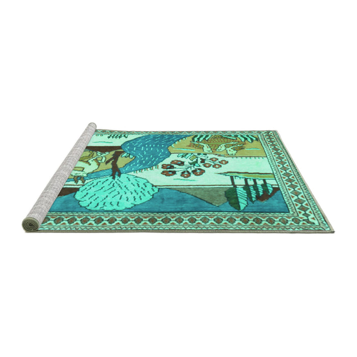 Sideview of Machine Washable Animal Turquoise Traditional Area Rugs, wshtr3885turq