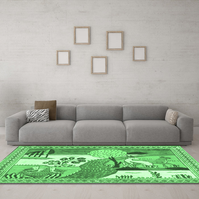 Machine Washable Animal Emerald Green Traditional Area Rugs in a Living Room,, wshtr3885emgrn