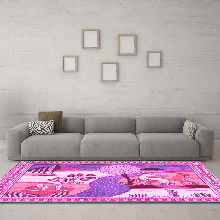 Machine Washable Animal Pink Traditional Rug in a Living Room, wshtr3885pnk