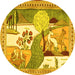 Round Animal Yellow Traditional Rug, tr3885yw