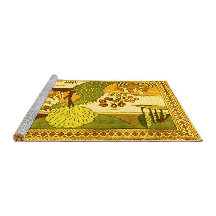 Sideview of Machine Washable Animal Yellow Traditional Rug, wshtr3885yw