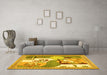 Machine Washable Animal Yellow Traditional Rug in a Living Room, wshtr3885yw