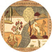 Round Animal Brown Traditional Rug, tr3885brn