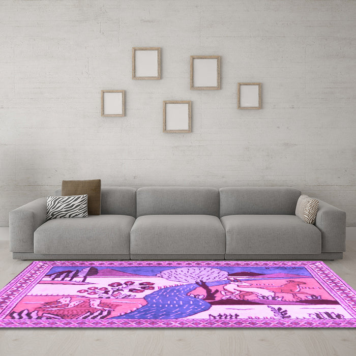 Machine Washable Animal Purple Traditional Area Rugs in a Living Room, wshtr3885pur