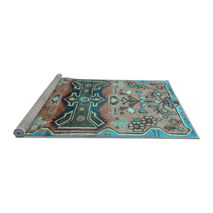Sideview of Machine Washable Animal Light Blue Traditional Rug, wshtr3886lblu