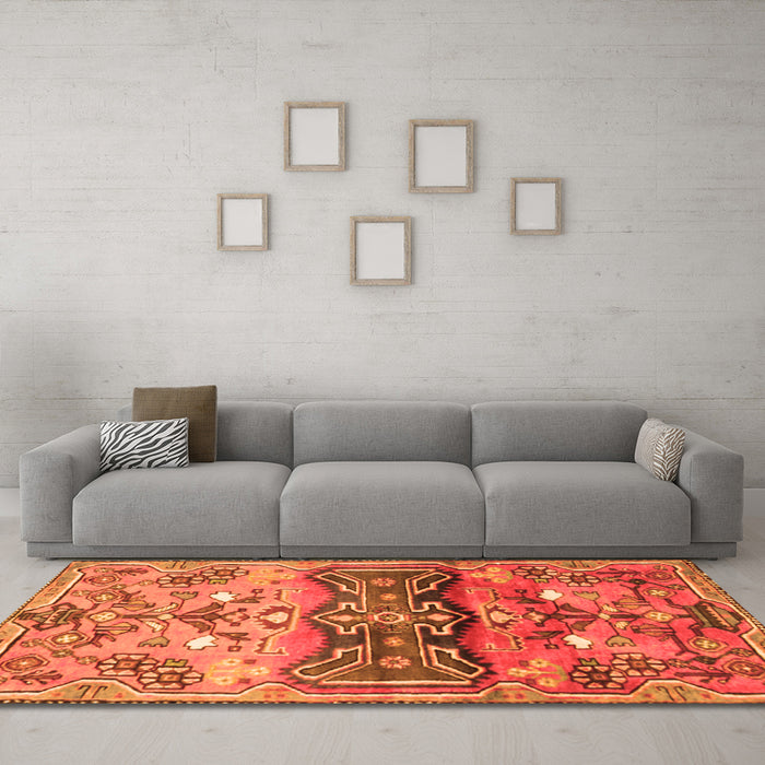 Machine Washable Animal Orange Traditional Area Rugs in a Living Room, wshtr3886org
