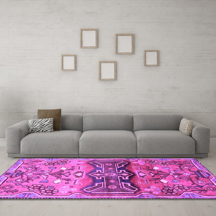Machine Washable Animal Purple Traditional Area Rugs in a Living Room, wshtr3886pur