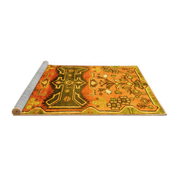 Sideview of Machine Washable Animal Yellow Traditional Rug, wshtr3886yw