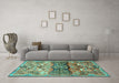 Machine Washable Animal Turquoise Traditional Area Rugs in a Living Room,, wshtr3886turq