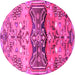 Round Machine Washable Animal Pink Traditional Rug, wshtr3886pnk
