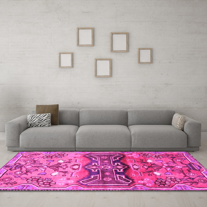 Machine Washable Animal Pink Traditional Rug in a Living Room, wshtr3886pnk