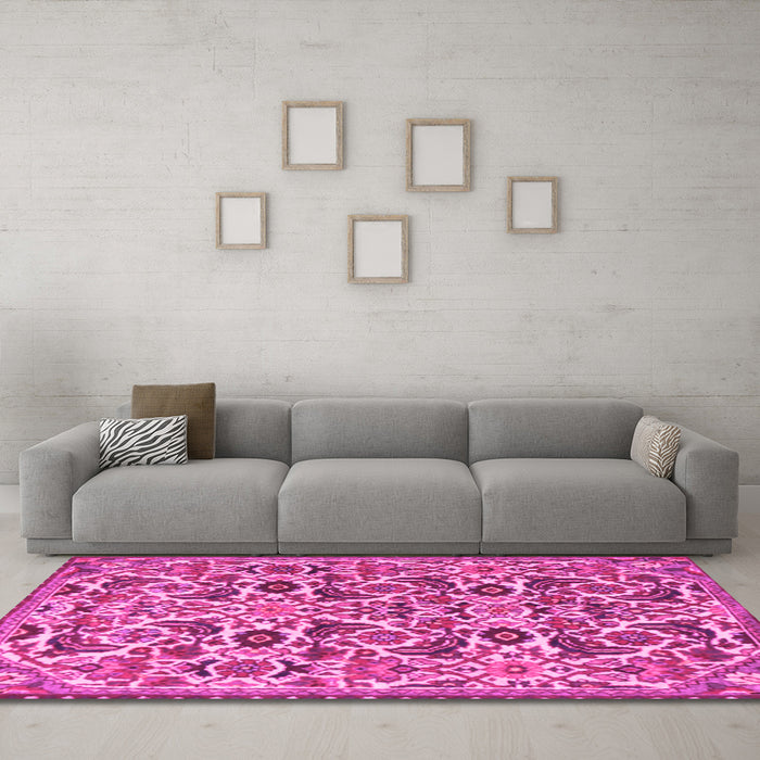 Machine Washable Persian Pink Traditional Rug in a Living Room, wshtr3887pnk