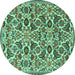 Round Machine Washable Persian Turquoise Traditional Area Rugs, wshtr3887turq