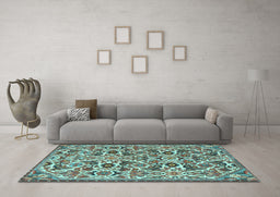 Machine Washable Persian Light Blue Traditional Rug in a Living Room, wshtr3887lblu