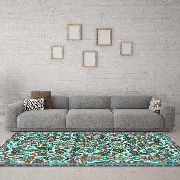 Machine Washable Persian Light Blue Traditional Rug in a Living Room, wshtr3887lblu