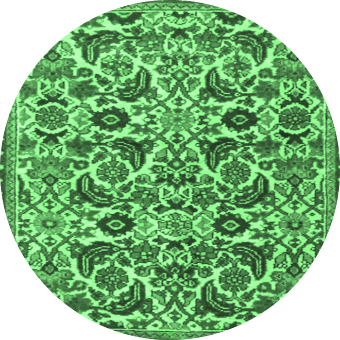 Round Machine Washable Persian Emerald Green Traditional Area Rugs, wshtr3887emgrn