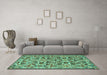 Machine Washable Persian Turquoise Traditional Area Rugs in a Living Room,, wshtr3887turq