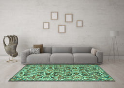 Machine Washable Persian Turquoise Traditional Area Rugs in a Living Room,, wshtr3887turq